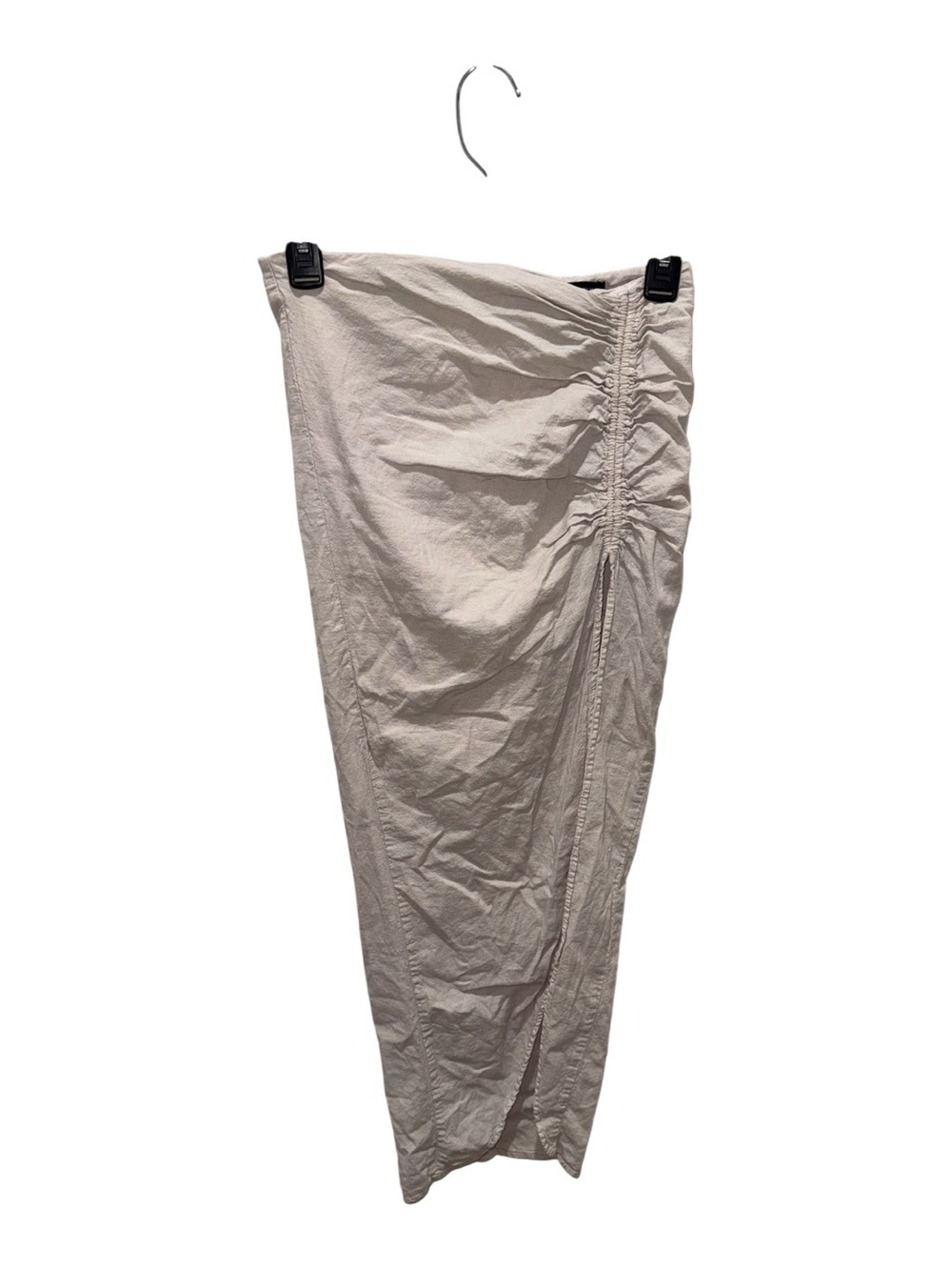 Zara Beige Ruched High Slit Midi Skirt Small Linen Blend Vacation - Picture 3 of 6
